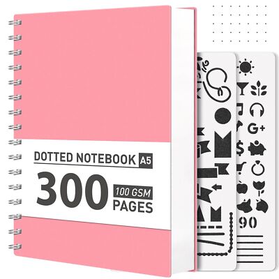 Bullet Dotted Journal Spiral Notebook 300 Pages Dotted Notebook Thick A5 Pink