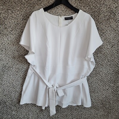 Lane Bryant Top Womens Plus 26 White Illusion Collection Waist Tie Peplum Ladies