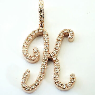 Pre-owned Jewelwesell 0.95ct Natural Round Diamond Script 1.25" Letter 'k' Initial Pendant 14k Gold