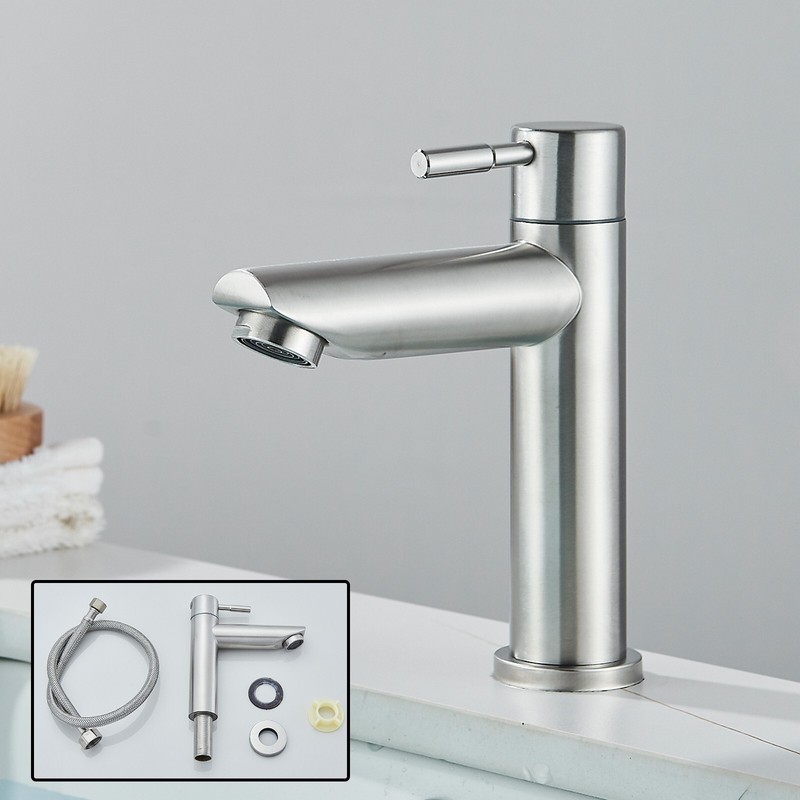 Waschtischarmatur Kaltwasserhahn Edelstahl Bad Wasserhahn Waschbecken Badarmatur