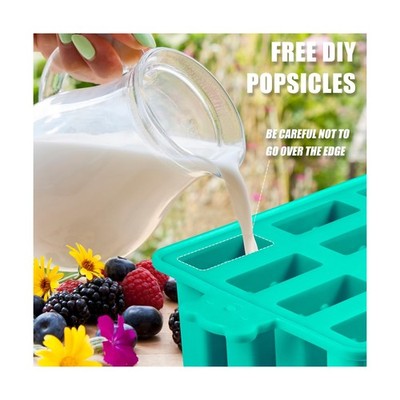 Popsicles Molds Silicone, Bpa-free ice Pop Mold Food Grade Popsicle Maker With 50 Popsicle Sticks 50 Popsicle Bag For Kids Easy Cleanup (Blue, 12 Cavities) Additional Image