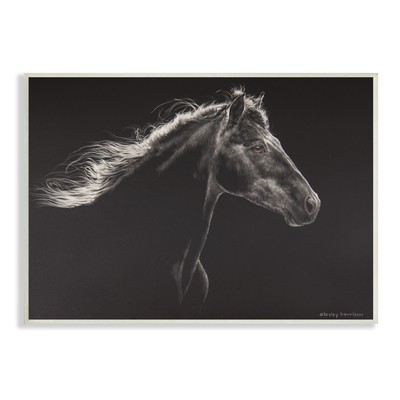 Stupell Strong Equestrian Portrait Minimal Black Horse Wood