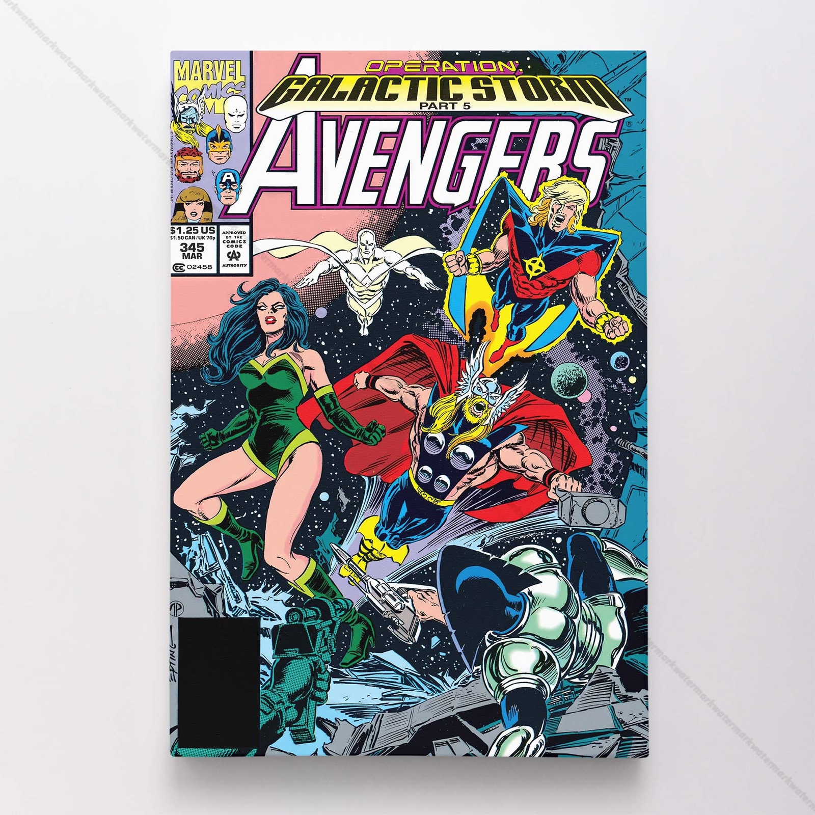 Avengers #345 Poster Canvas Mightiest Heroes Marvel Comic Book Art Print