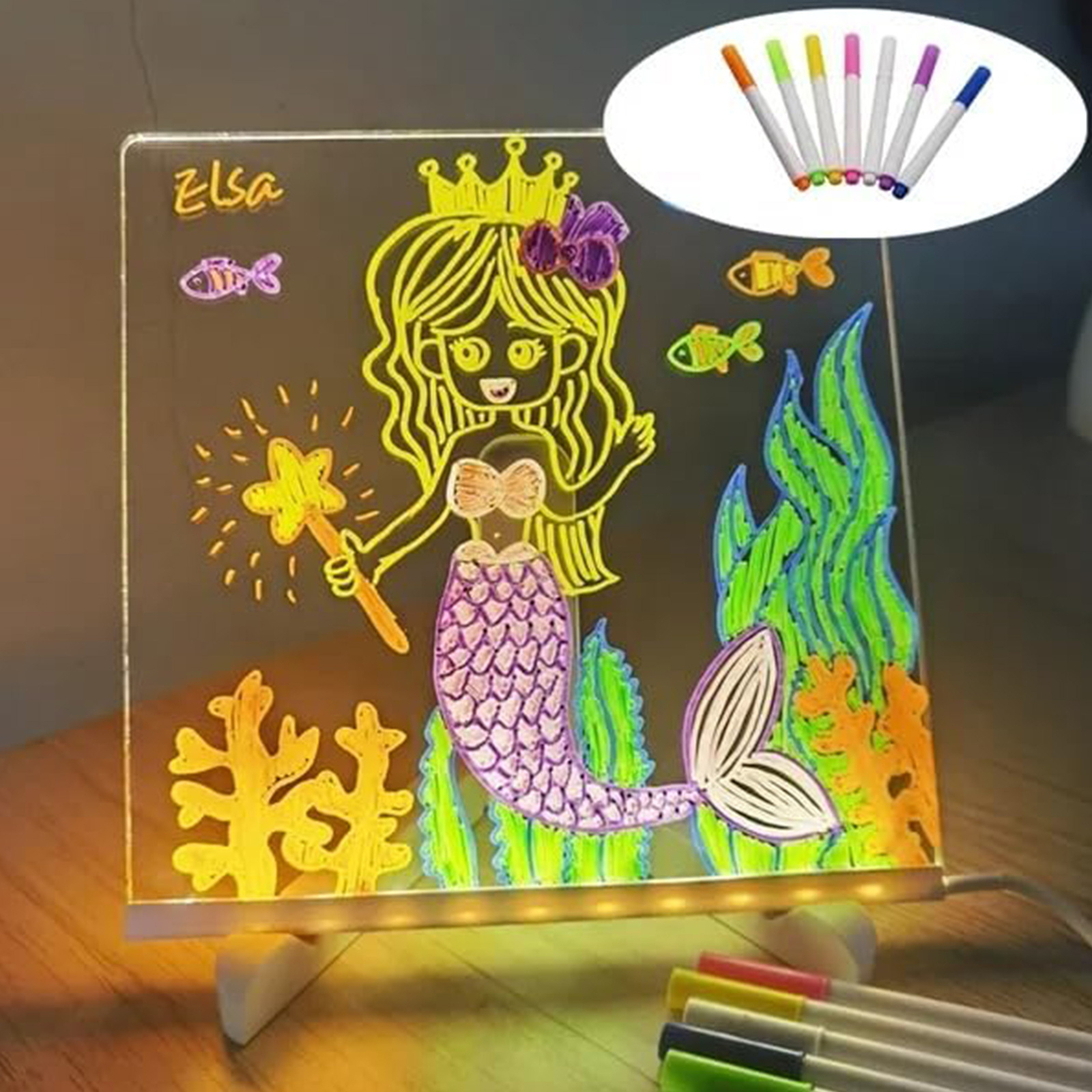 LED Note Board Glowing Clear Acrylic Board Message Board With 7 Marker Pens