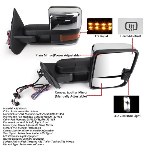 POWER HEAT Extend Tow Mirrors LED Signal Chrome For 2014 ... scooter tow harness 