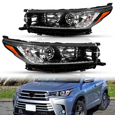 Fit for 2017 2018 2019 Toyota Highlander w/ LED DRL Projector Headlights Black