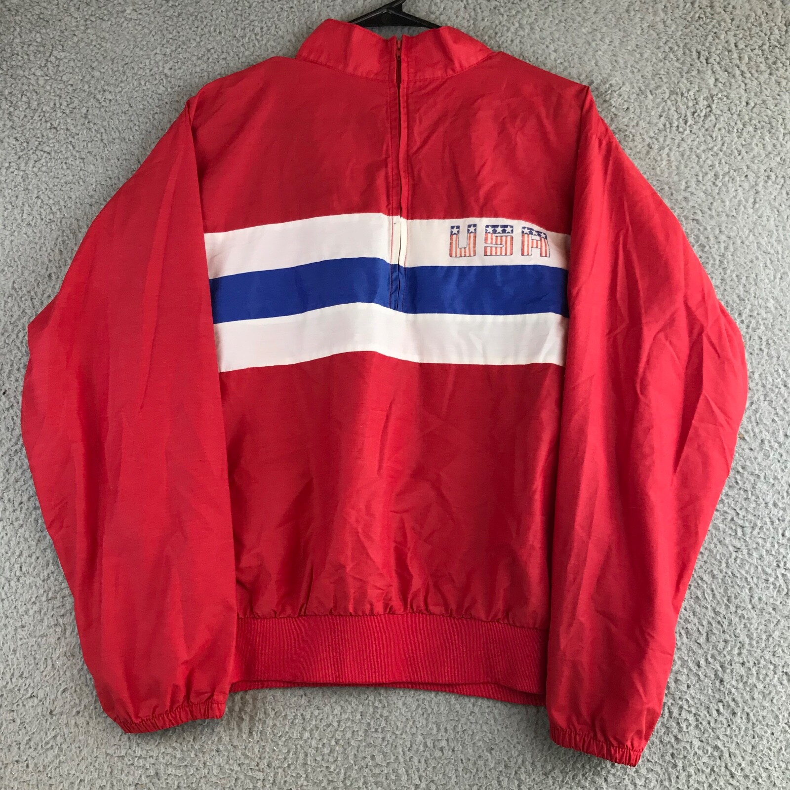 MacGregor Jacket Men's Large 42-44 Red 1/4 Zip Pullover USA Windbreaker Logo