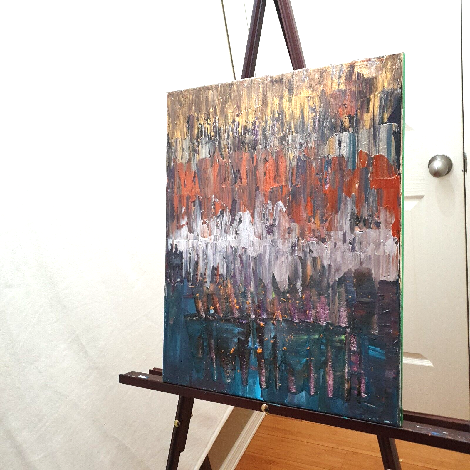 Orig Modern Colorful See Vid Abstrac Acrylic Paintin Canvas 16x20 Metallic touch