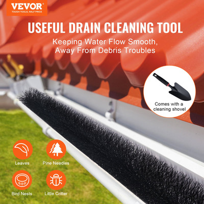 VEVOR Gutter Brush, 30 Feet Total Length 4.33 inch Diameter Gutter Cleaning Tool