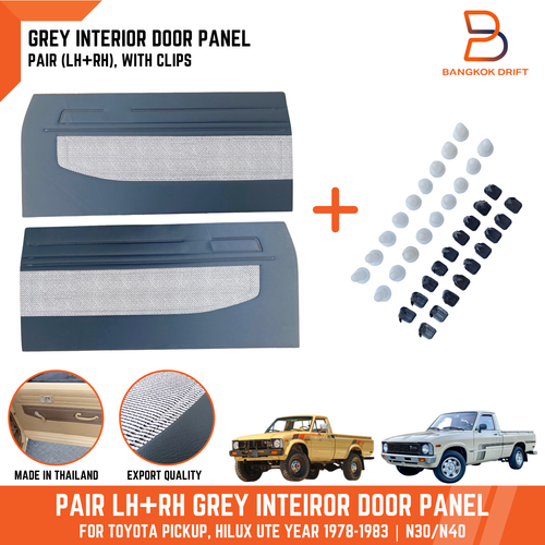 Left Right Interior Door Cards Grey w/ Clips Fits Toyota Pickup RN40 1979-1983