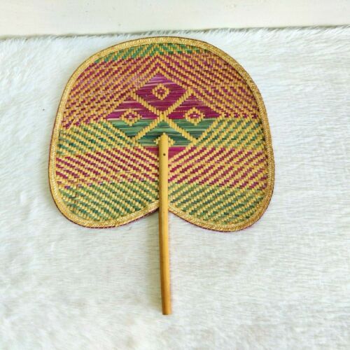 1930s Vintage Primitive Handmade Handwoven Colourful Tribal Hand Fan Decorative