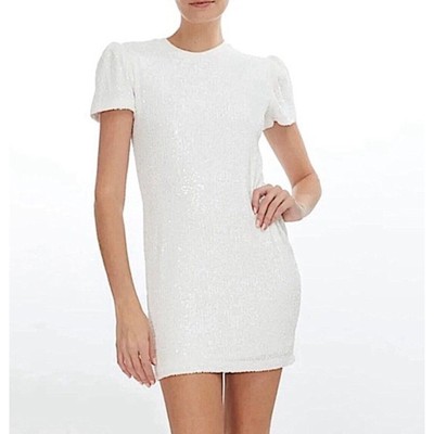 Generation Love Donna Sequin Mini Dress Puff Sleeves Lined White Size S NEW