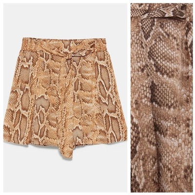 Zara Snake Print Bermuda Shorts Silky with waist bow Size large NWOT