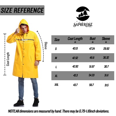 Mens Long Hooded Safety Rain Jacket Waterproof Emergency Raincoat Poncho Yellow