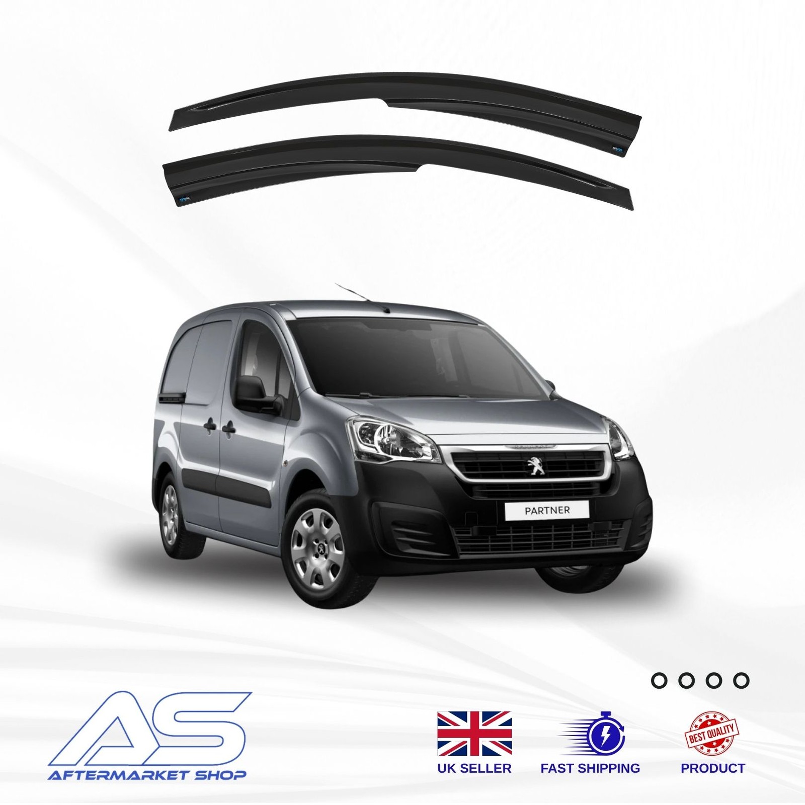 Peugeot Partner MK2 2008-2018 2 pc Doors Wind Deflectors Van Sun Visors Black