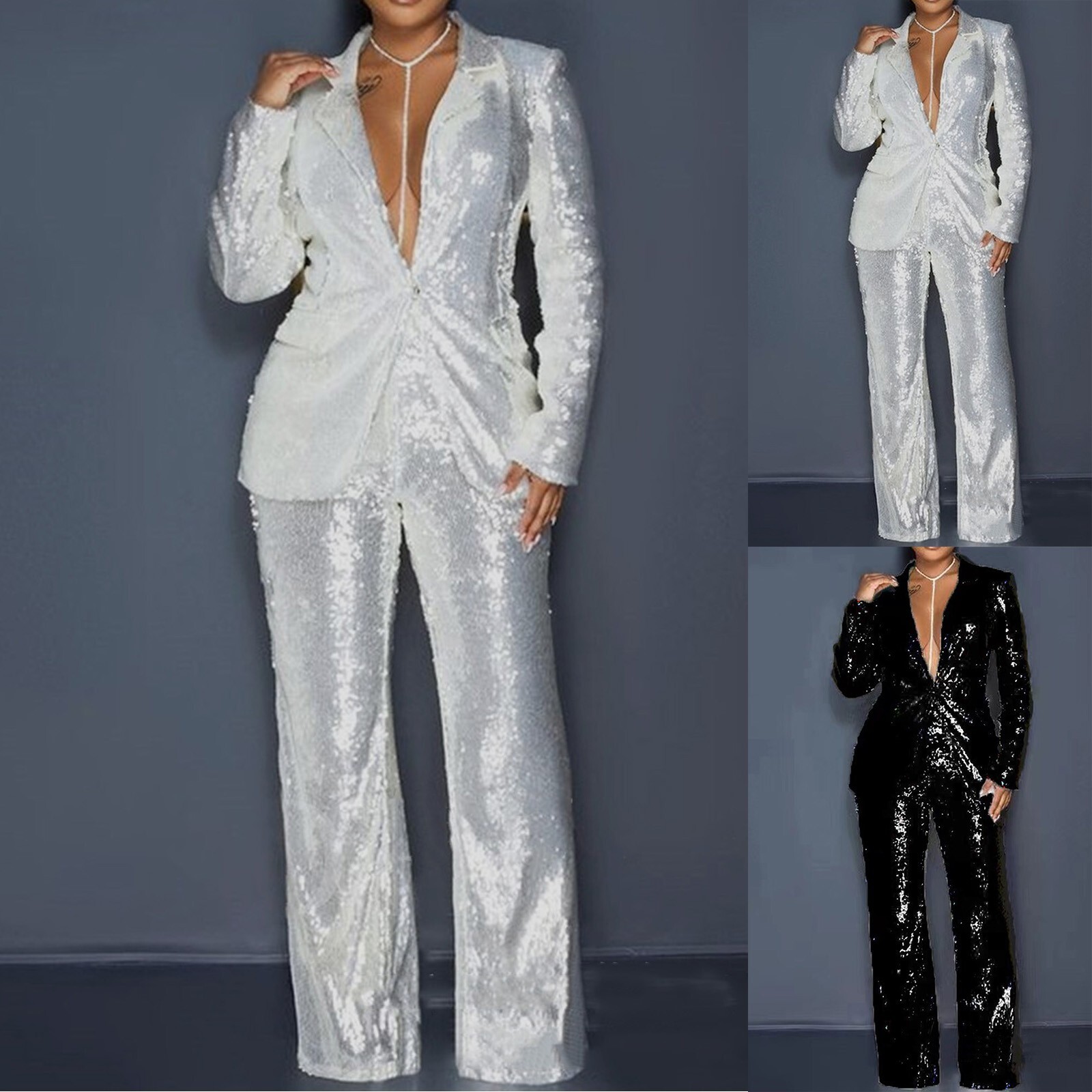 Set Sequin 2 Piece Pants Set Notch Wedding Pant Suits For Women