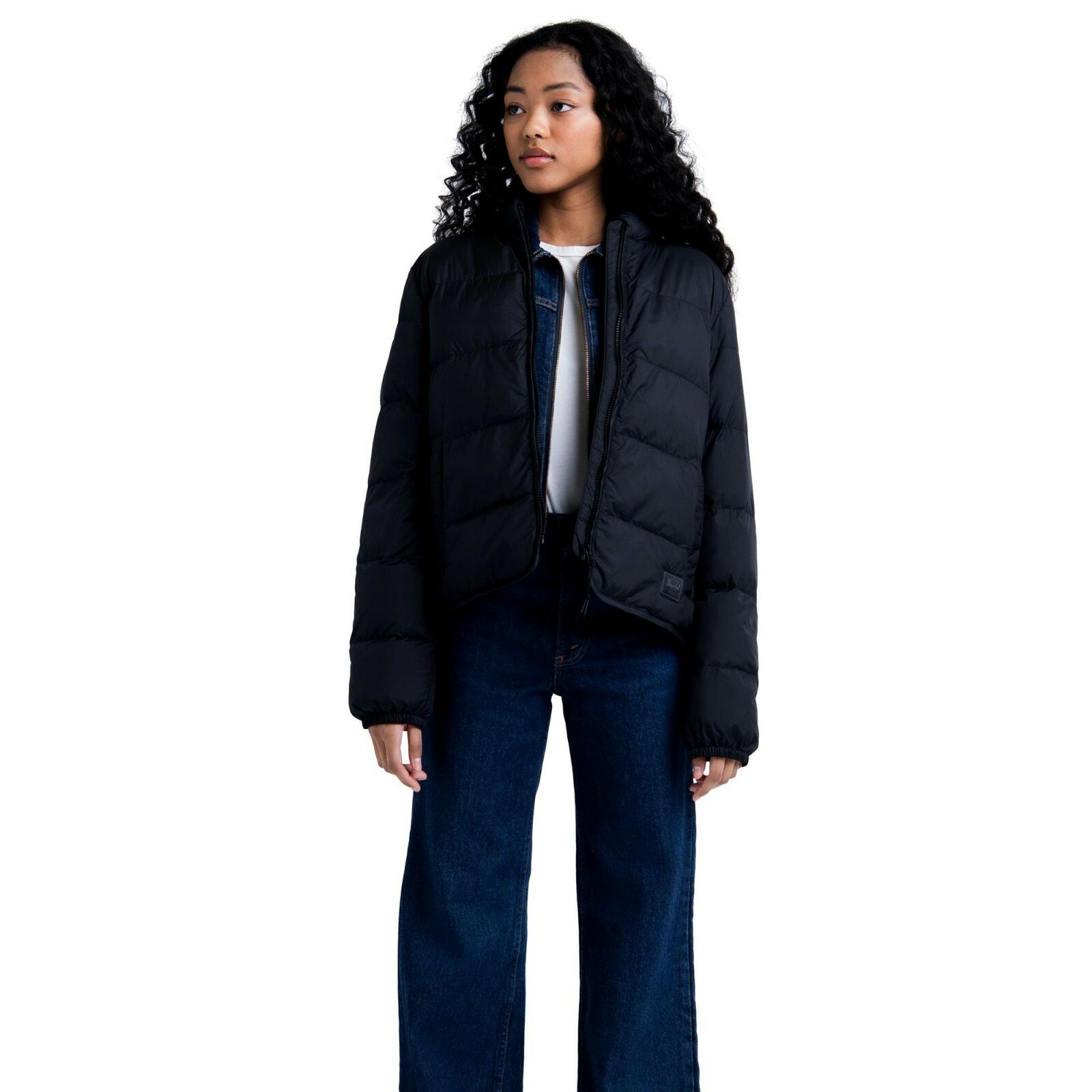 

Herschel Featherless High Fill Jacket Женская черная верхняя одежда на молнии во всю длину Спортивная одежда, Черный