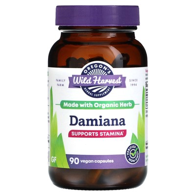 Oregon s Wild Harvest Damiana 90 вегетарианских капсул без молочных продуктов, без глютена,