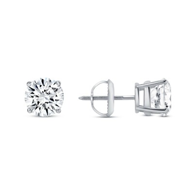 2 Ct Round Lab Created Grown Diamond Earrings 950 Platinum F/VS Basket Screwback