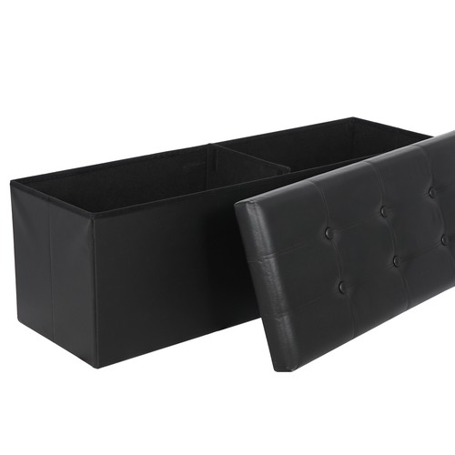 43" Folding Storage Ottoman Bench Faux Leather Footrest Chest with Divider Black