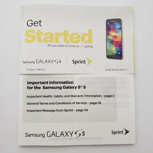 Get Started manual Samsung Galaxy S5 Sprint english and spanish