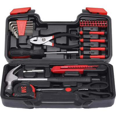 39 Piece All Purpose Household Tool Kit Small Basic Home Tool Set with Toolbox