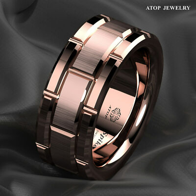 ATOP 8mm Tungsten Carbide Ring Rose Gold Black Silver for Mens Wedding Bands