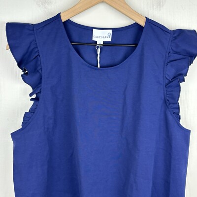 Cartolina Shirt Womens XL Blue Alice Tank Ocean Cavern Stretch Ruffles NWT