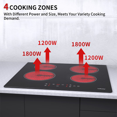 IsEasy Table de cuisson à Vitrocéramique 4 Feux électrique Plaque 60cm avec Zone