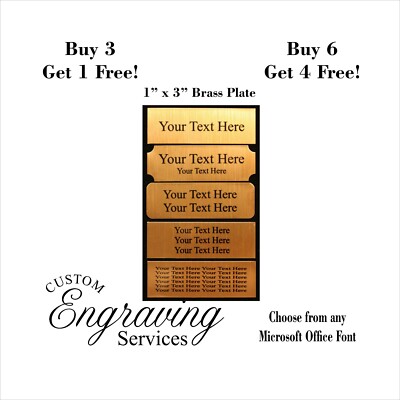 BRASS TROPHY PLATE 1x3 Custom Name Plate Picture Plaque Name Tag Trophy Flag 