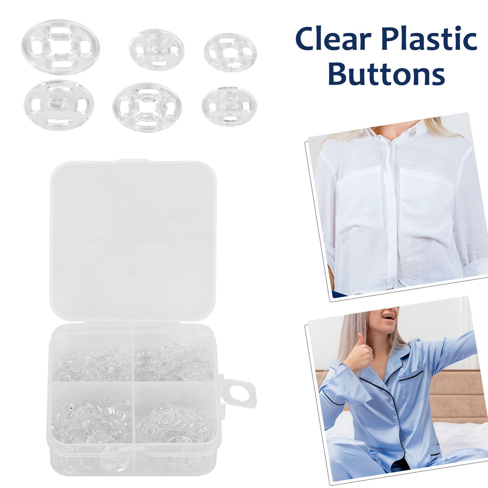 Transparent Sew On Snap Fasteners Plastic Buttons 150pcs for Sewing Craft Box