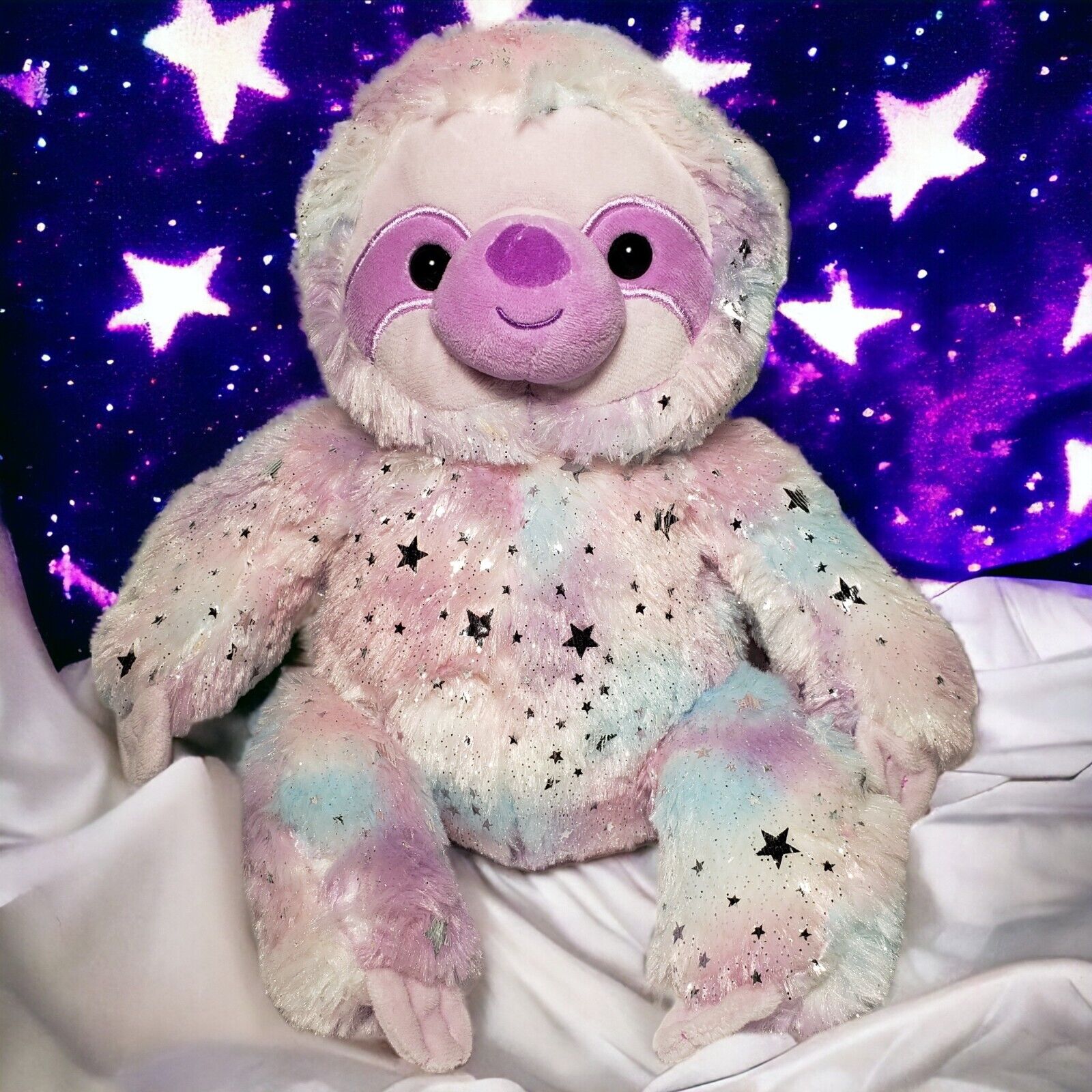 Kellytoy Sparkle Sloth Purple Pink Plush Stuffed Animal with Iridescent Stars