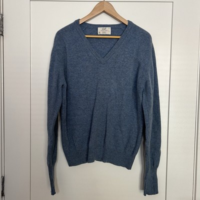 Vtg Lord Jeff Sweater Womens Large Blue 100% Virgin Lambswool V-Neck Long Sleeve