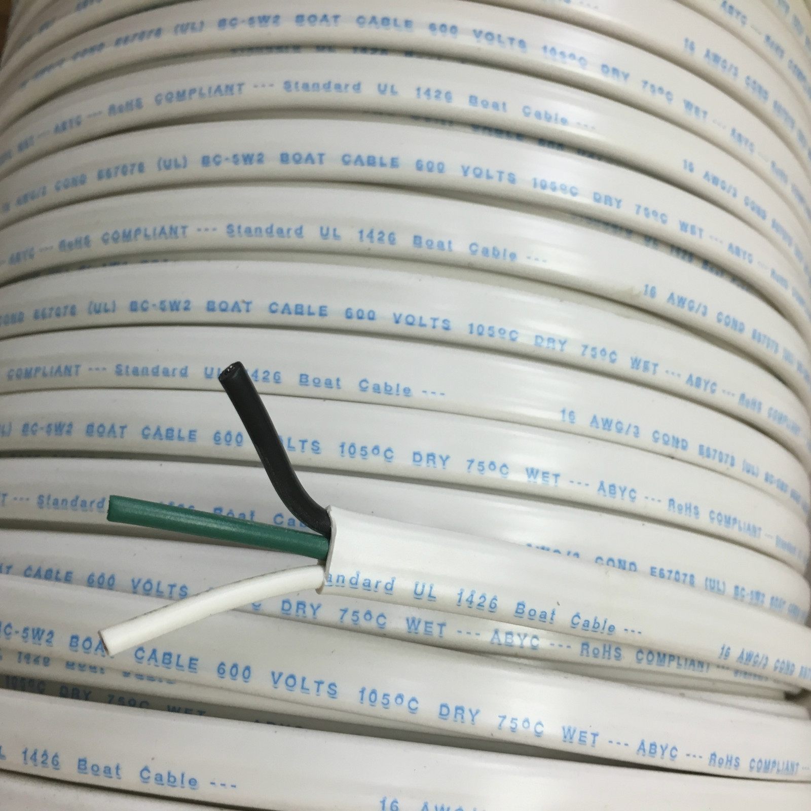 16/3 AWG Gauge Marine Grade Wire AC, Boat Cable, Tinned Copper, Flat
