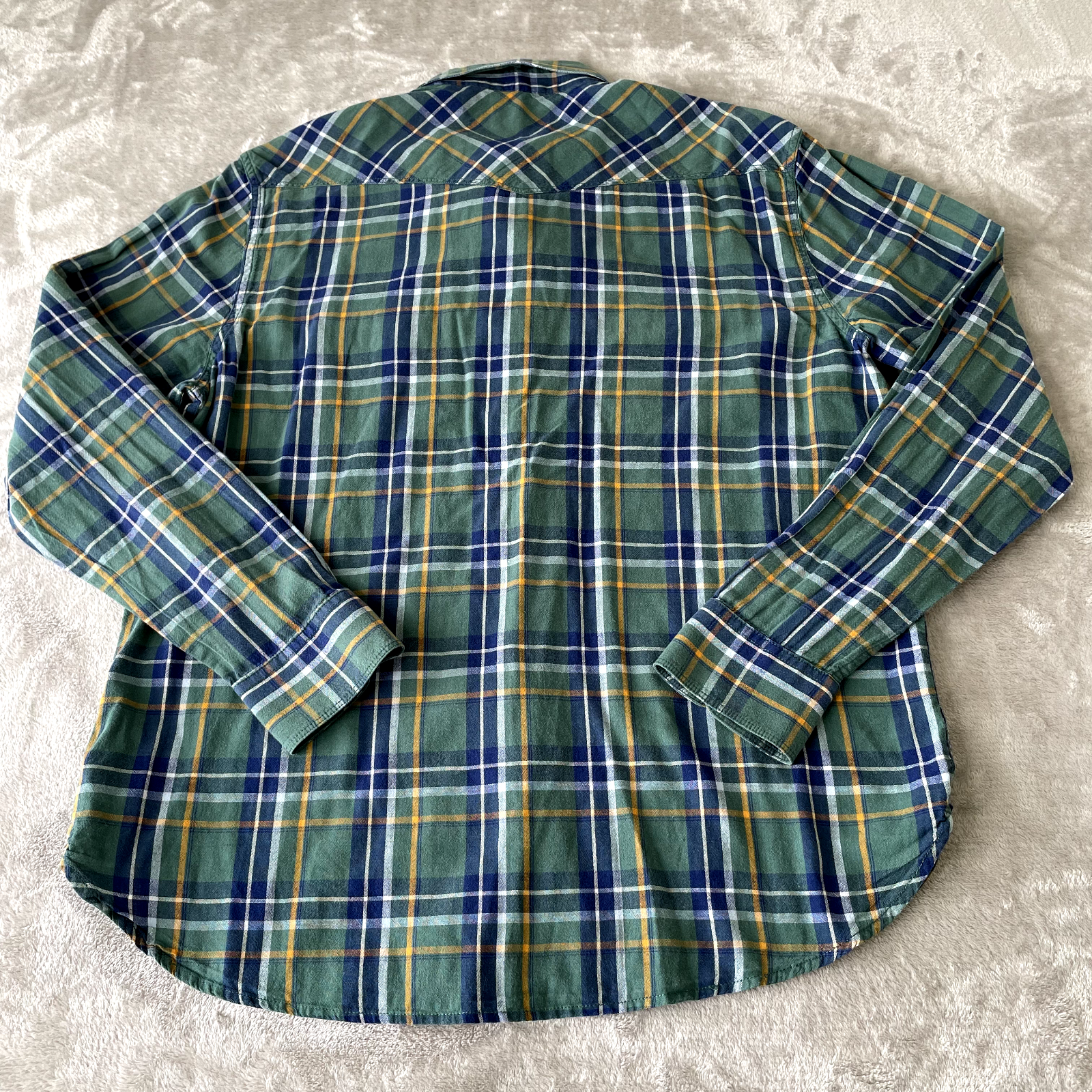 Lucky Brand Pearl Snap Flannel Shirt Men Large Green Plaid Cotton Linen Blend