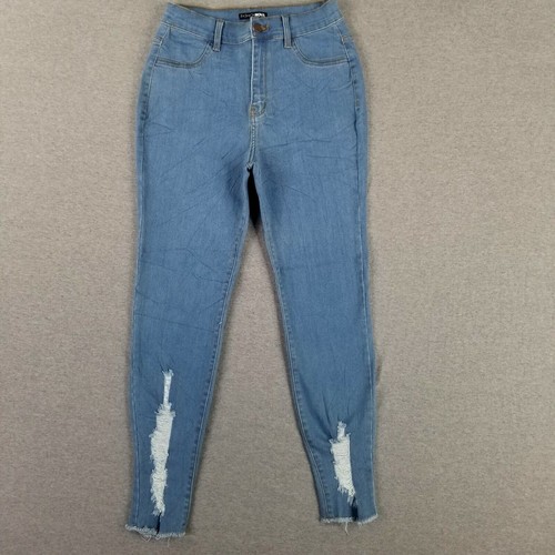 Fashion Nova Size 9 High Rise Jeans Jegging Skinny Light Wash Distressed