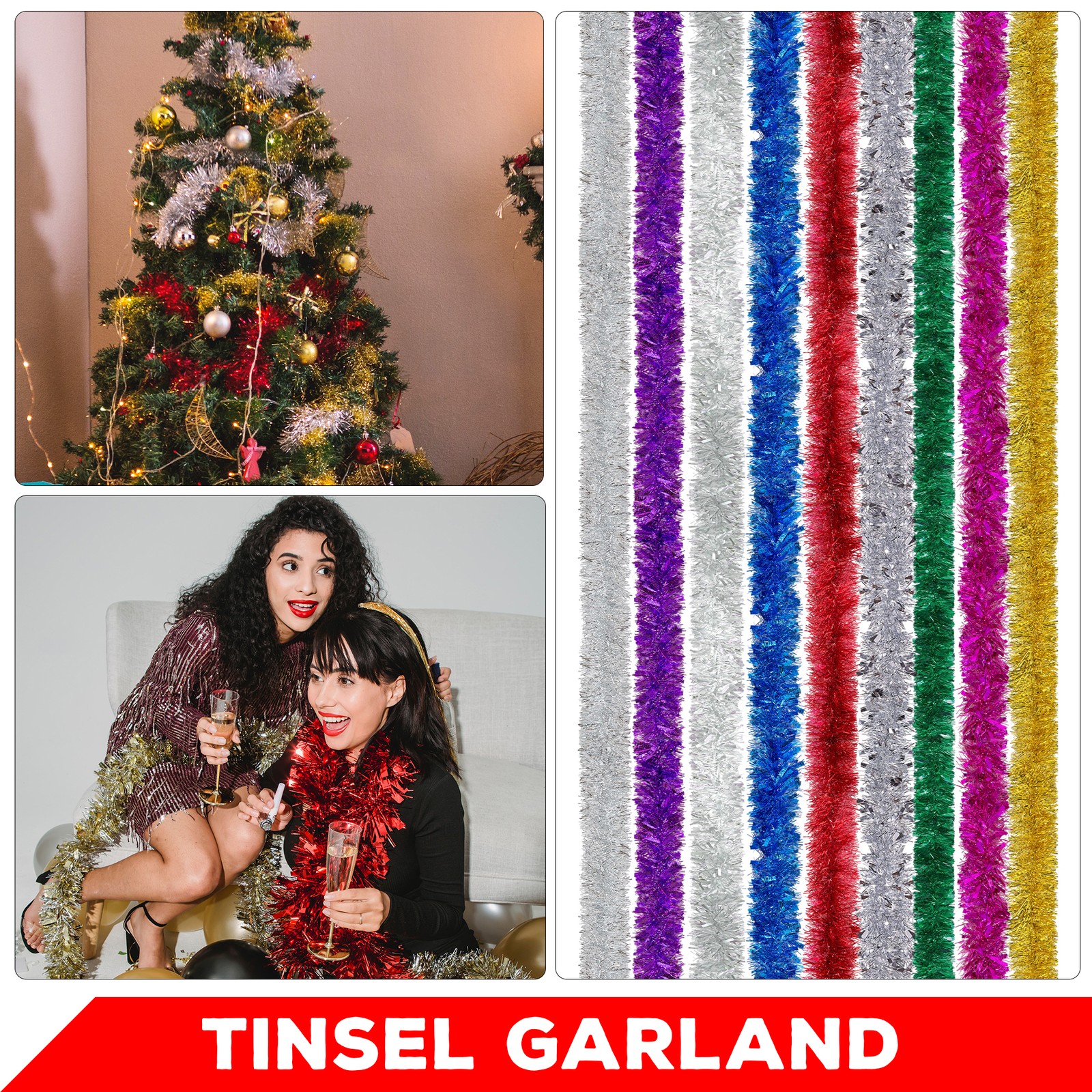 1.8M Thick Chunky Luxury Tinsel Christmas Tree Decoration Xmas Home Garland