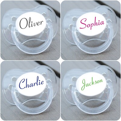 *2-PACK* PERSONALISED DUMMY PACIFIER SOOTHER, VARIOUS TEATS, CONNETICUT FONT