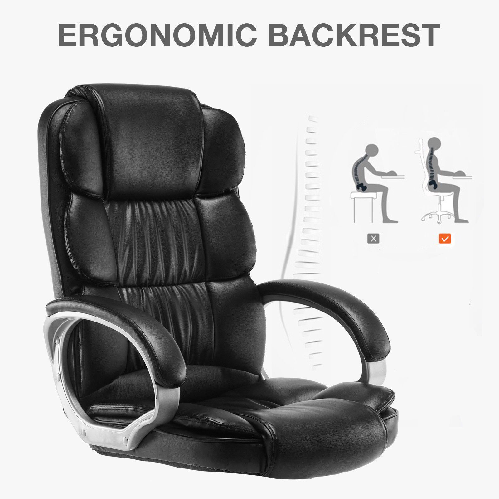 PU Leather High Back Office Chair Executive Task Ergonomic Computer Desk
