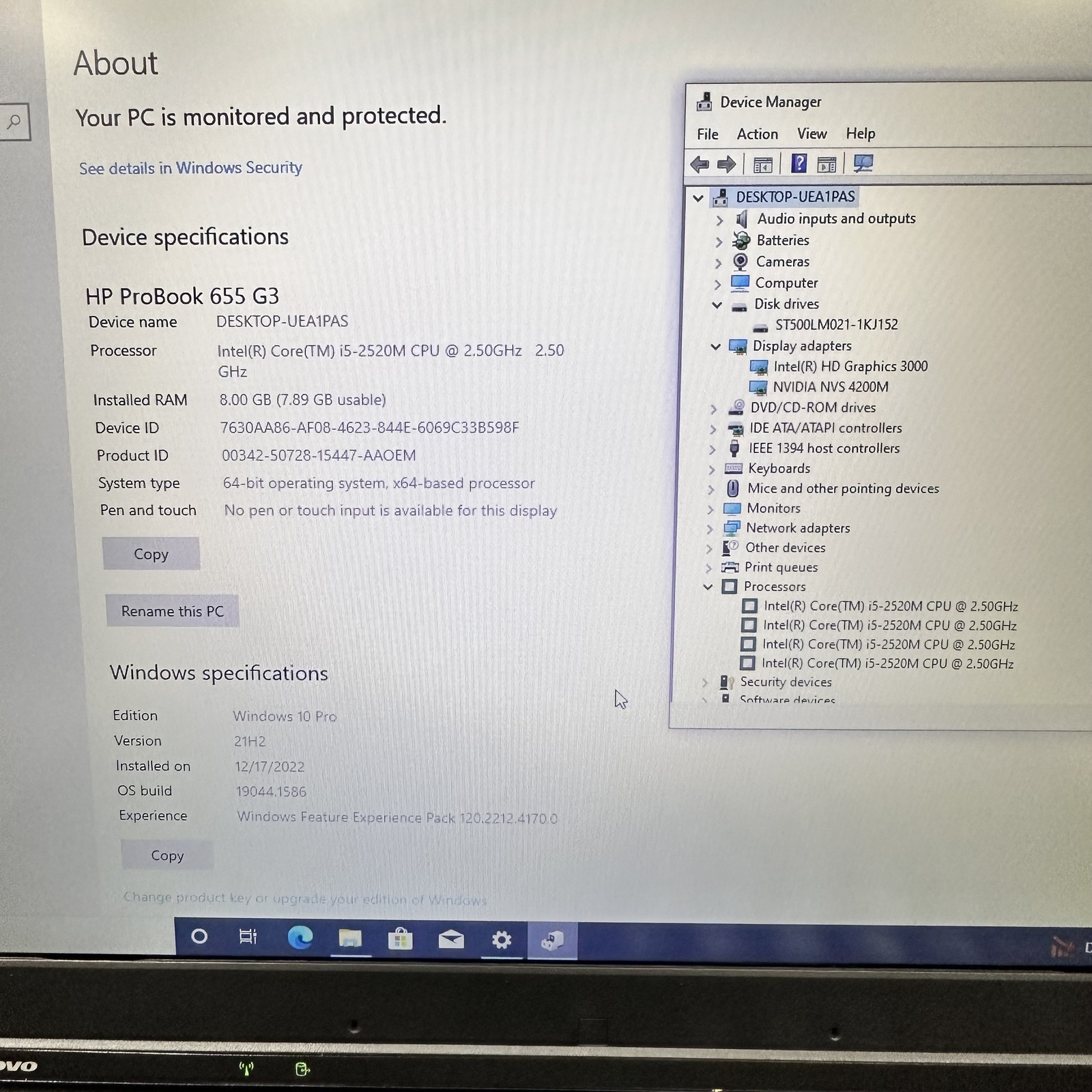 Lenovo ThinkPad T520 i5-2520M 2.50GHz 8GB RAM 500GB HDD Intel HD 3000 Win 10 Pro - Picture 11 of 12