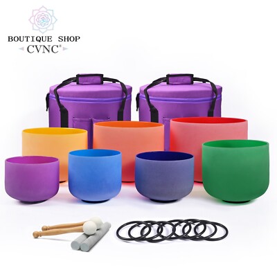 CVNC 432HZ 6-12'' Crystal Singing Sound Bowls Set Quartz Chakra Healing With Bags