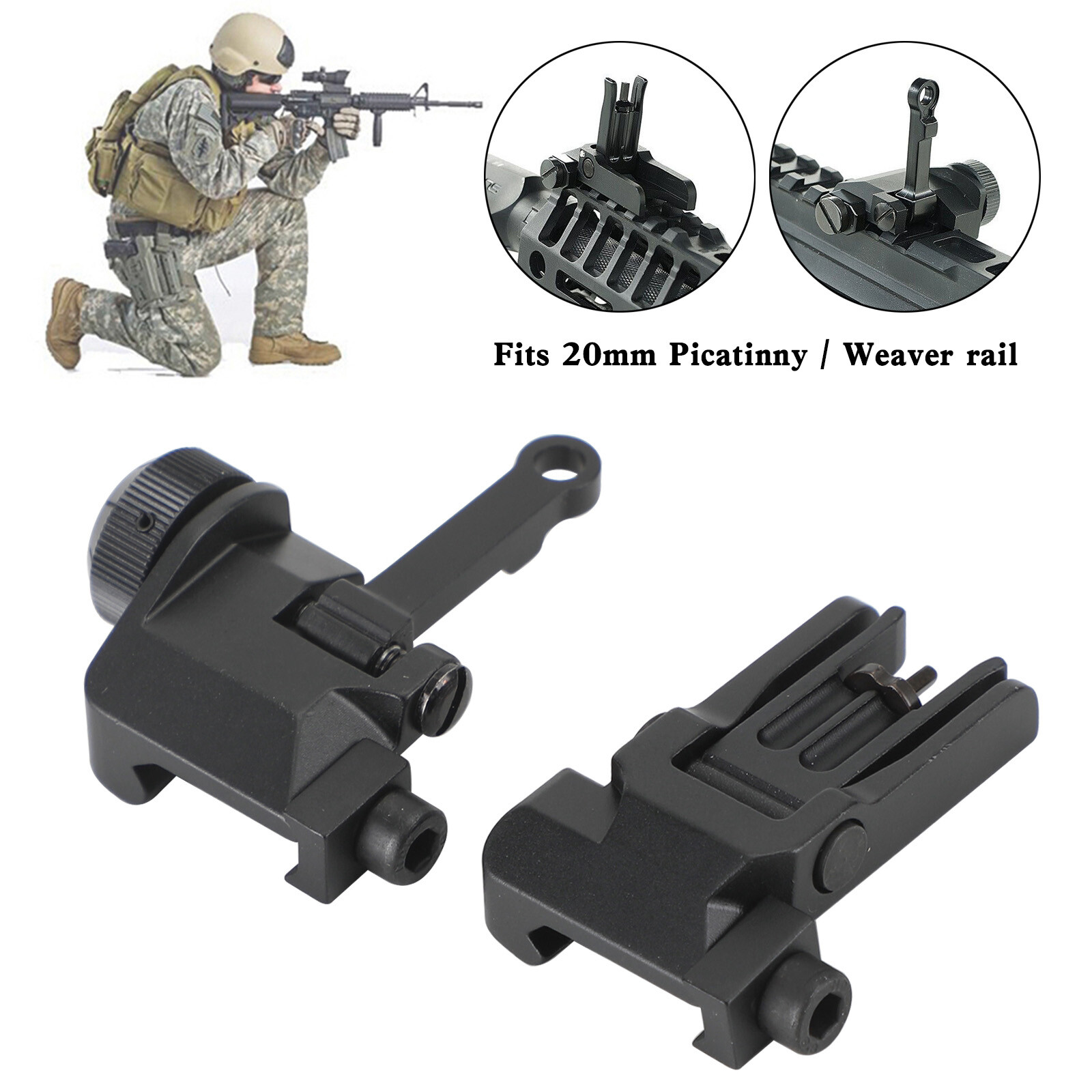 Sight Flip Up Front Rear Set Picatinny Rail Kac300
