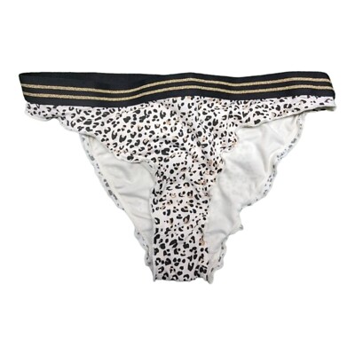 H & M White Leopard Print Glitter Gold Ruffle Hem Women's Bikini Size 12 NWT