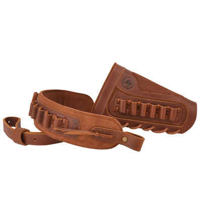 Set of Leather Rifle Cheek Rest Stock + Shell Slot Sling for.22LR.357 12GA.30-06