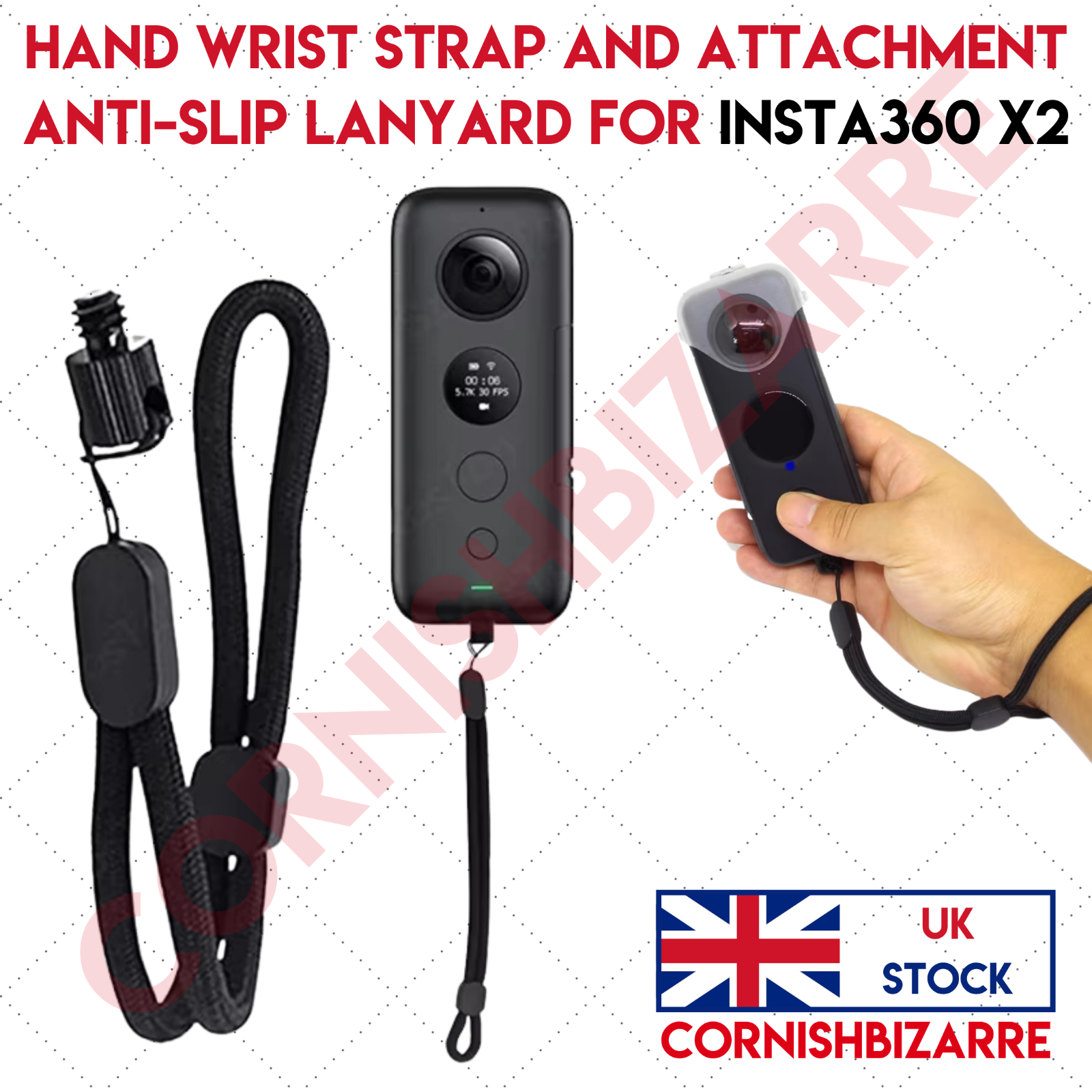 INSTA360 X2 WRIST HAND STRAP LANYARD WITH SCREW ATTACHMENT ANTI-SLIP UK