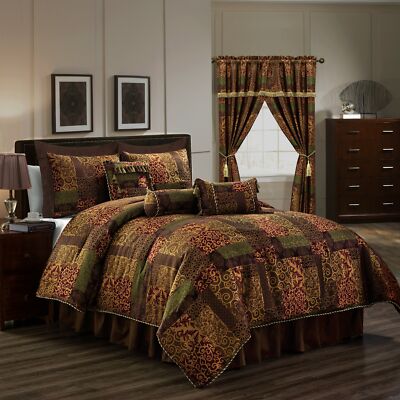 Amelia 9-Piece Rustic Jacquard Woven Floral Patchwork Comforter Bedding Set