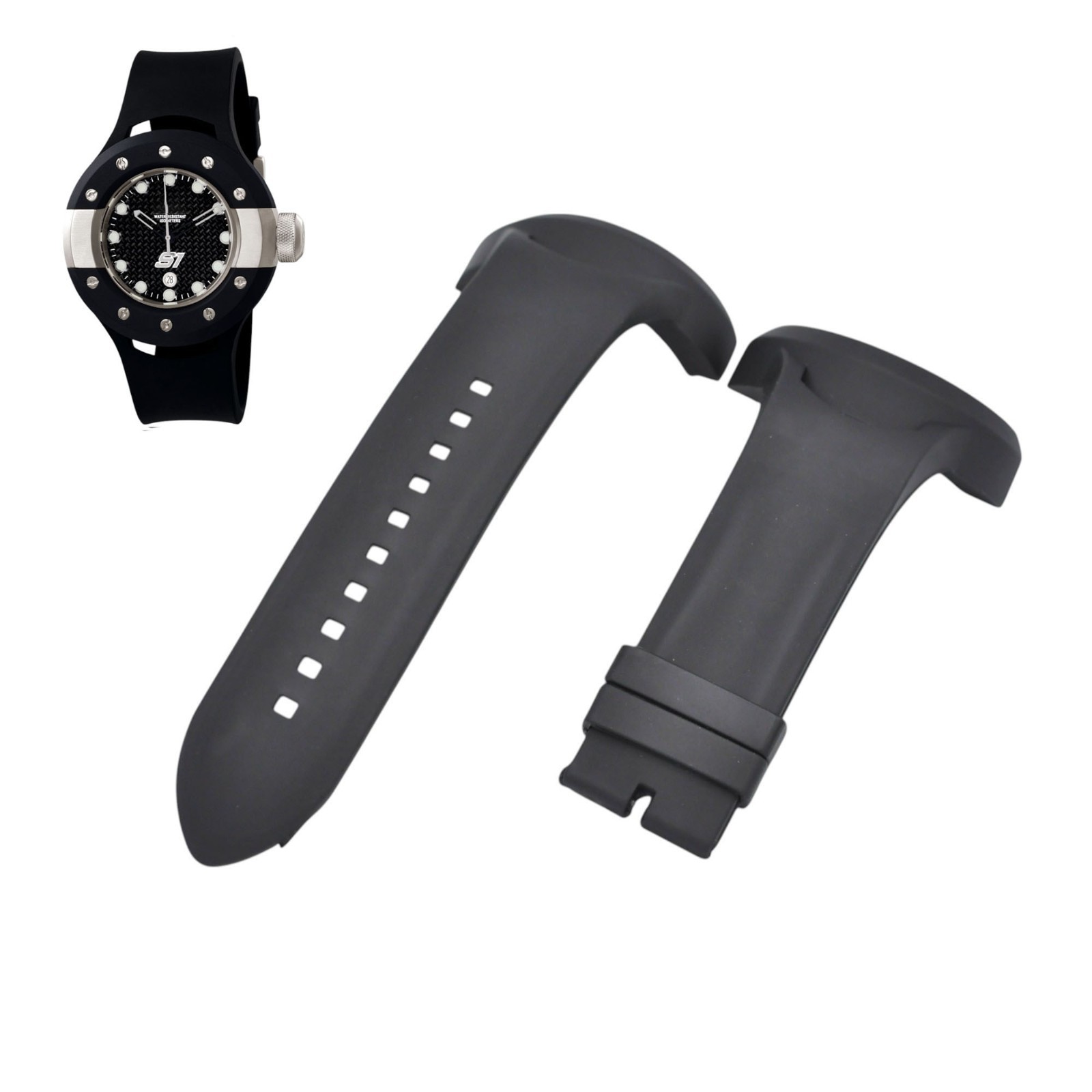 S1 Rally 1942 50mm Black Rubber Watch Strap For Invicta