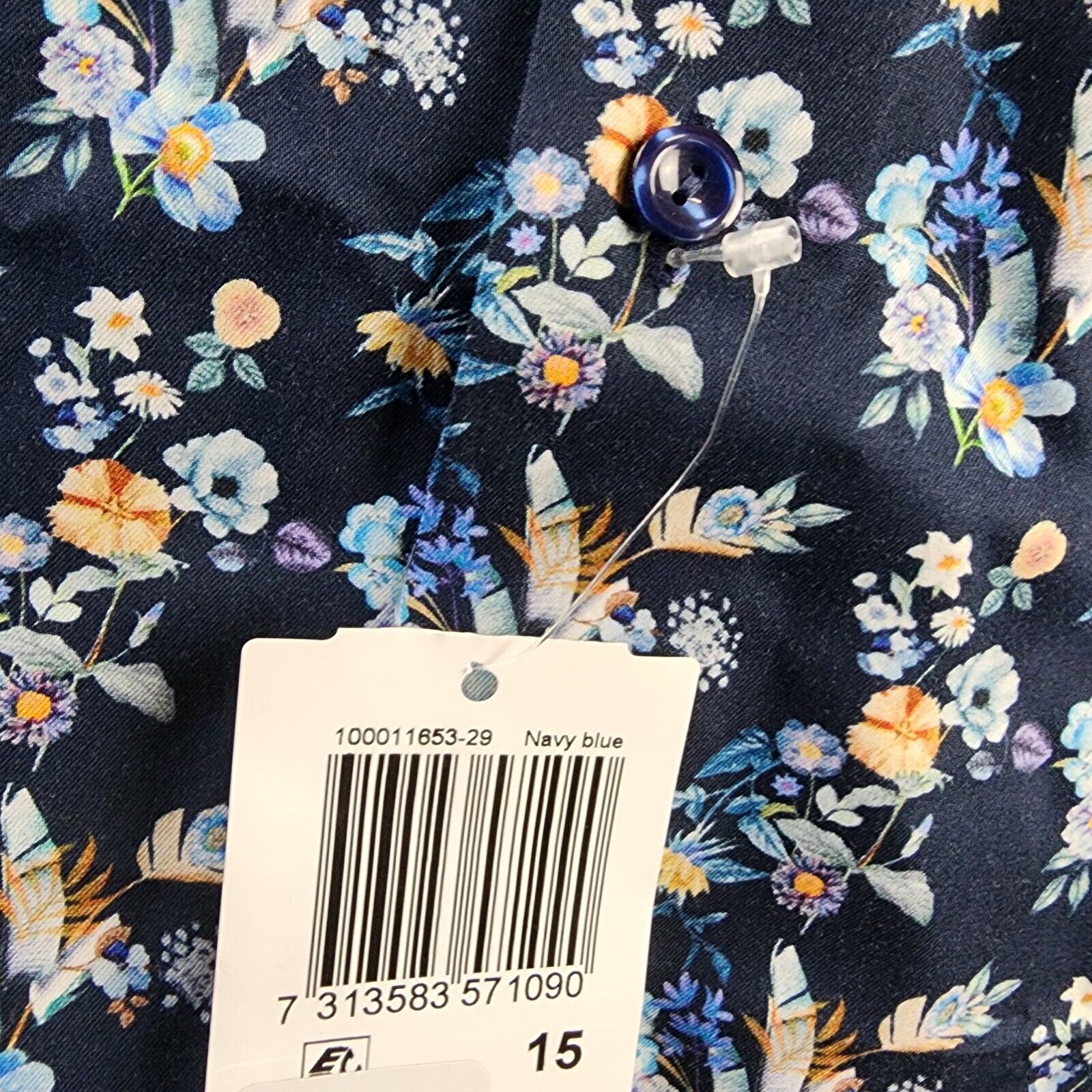 Eton Contemporary Fit Floral Print Dress Shirt Mens 38 15 Navy Multi Long Sleeve - Picture 8 of 13