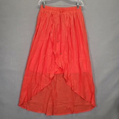 THALIA SODI Womens Orange Tie Drawstring Asymmetrical-hem Midi Wrap Skirt Large