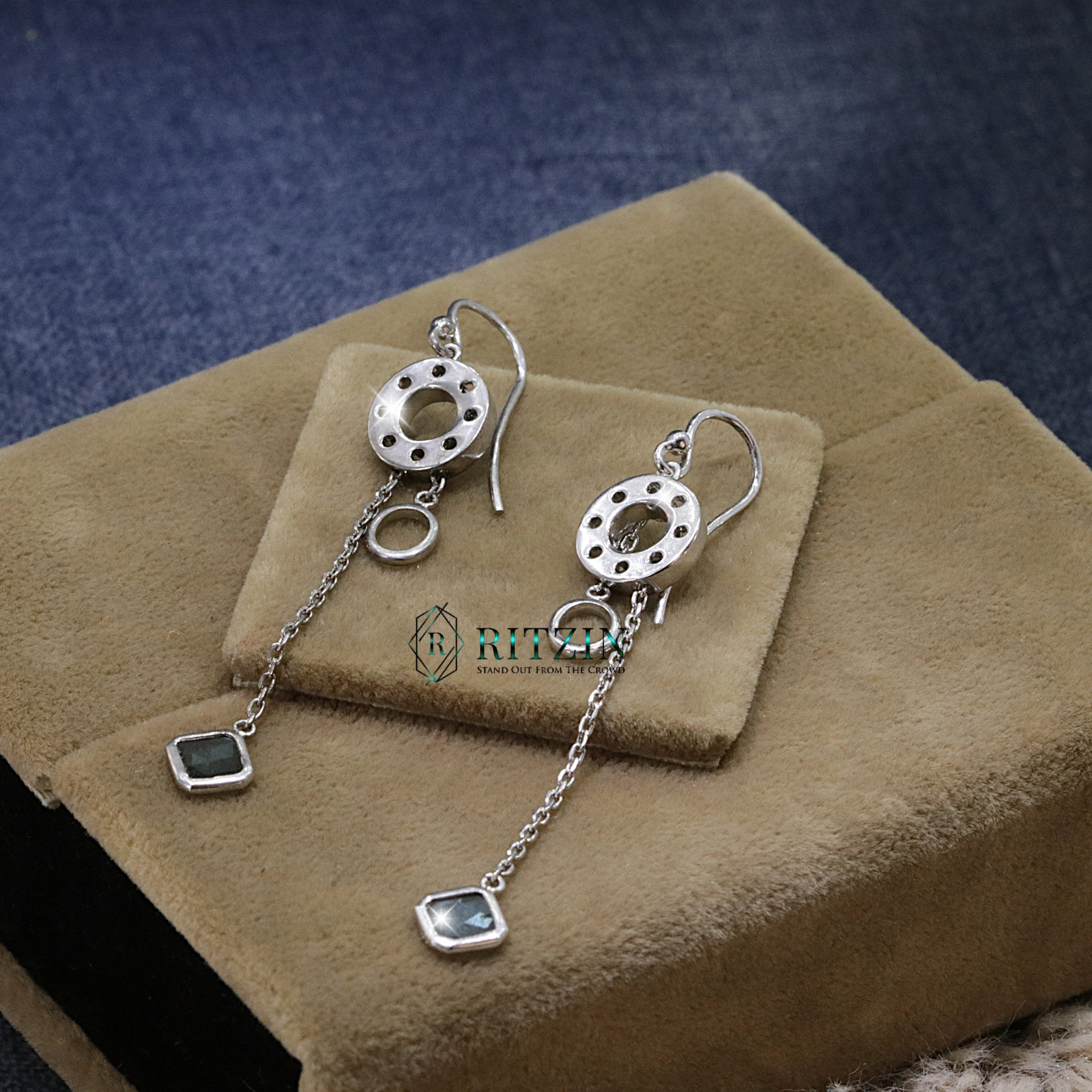 Lab Grown Diamond Blue Kite Cut 925 Sterling Silver Unique Drop & Dangle Earring
